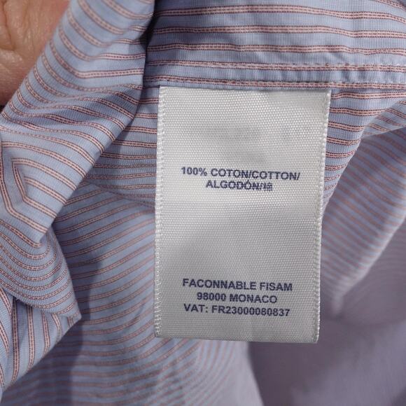 Faconnable Shirt Mens XL 17.5 Blue Pinstripe Classique Cotton Button UP Dress - Picture 9 of 10